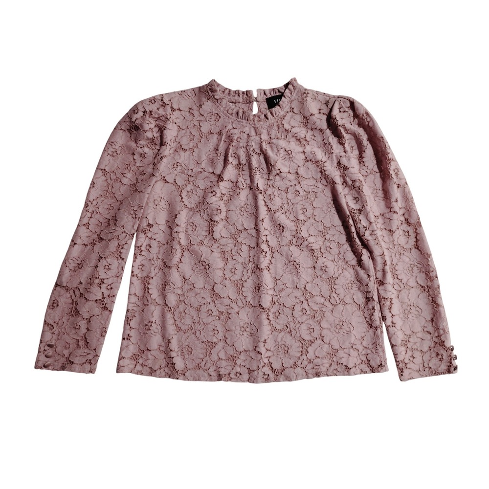 Vici Womens Large Dusty Rose Floral Lace Ruffle Mock Neck Long‎ Sleeve Blouse